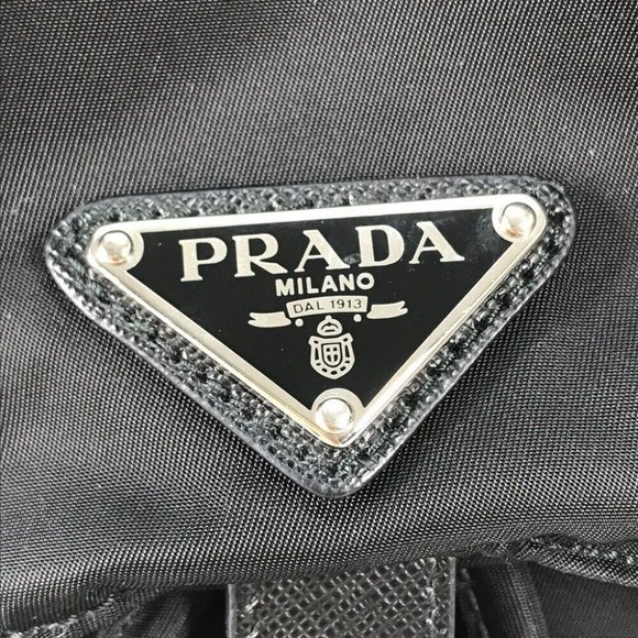 PRADA Logo Plate triangle logo backpack bag Nylon / Leather Black main image 10